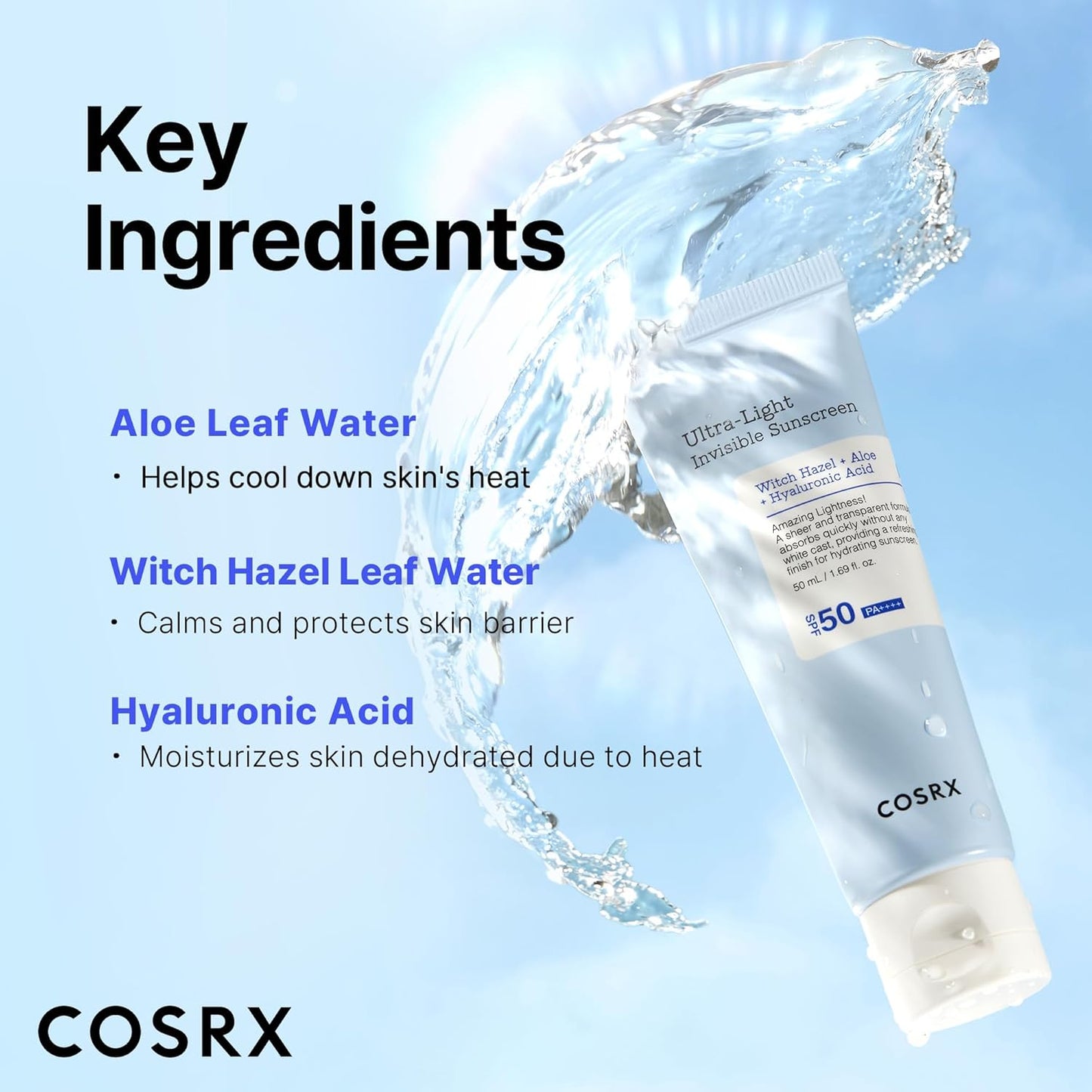 COSRX Ultra-Light Invisible Sunscreen With Witch Hazel + Aloe + Hyaluronic Acid SPF50 PA++++ 50ml