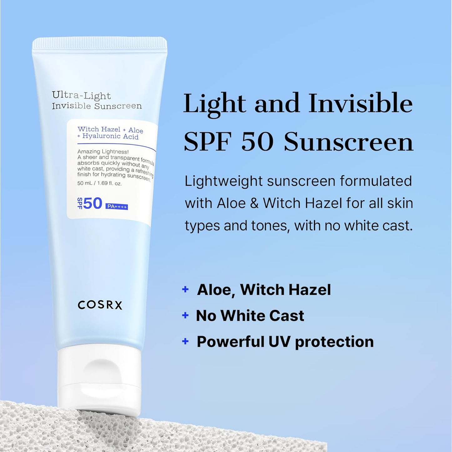 COSRX Ultra-Light Invisible Sunscreen With Witch Hazel + Aloe + Hyaluronic Acid SPF50 PA++++ 50ml
