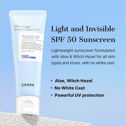 COSRX Ultra-Light Invisible Sunscreen With Witch Hazel + Aloe + Hyaluronic Acid SPF50 PA++++ 50ml